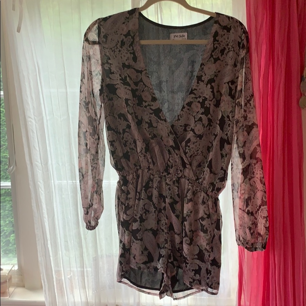 Pink and black paisley floral romper